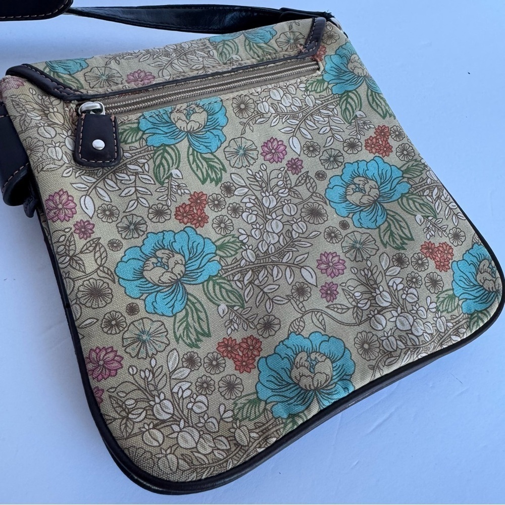 Mouflon Floral Crossbody Bag Small/Medium Leather Canvas Boho Flap Purse Pretty - Picture 9 of 10